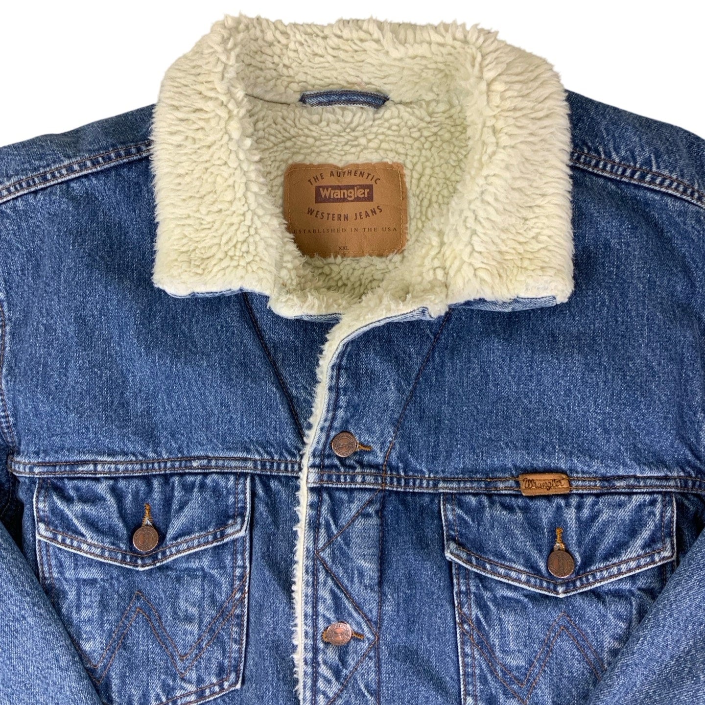 Vintage 70s 80s Authentic Wrangler Western Jeans Sherpa Denim Jacket 3XL 4XL