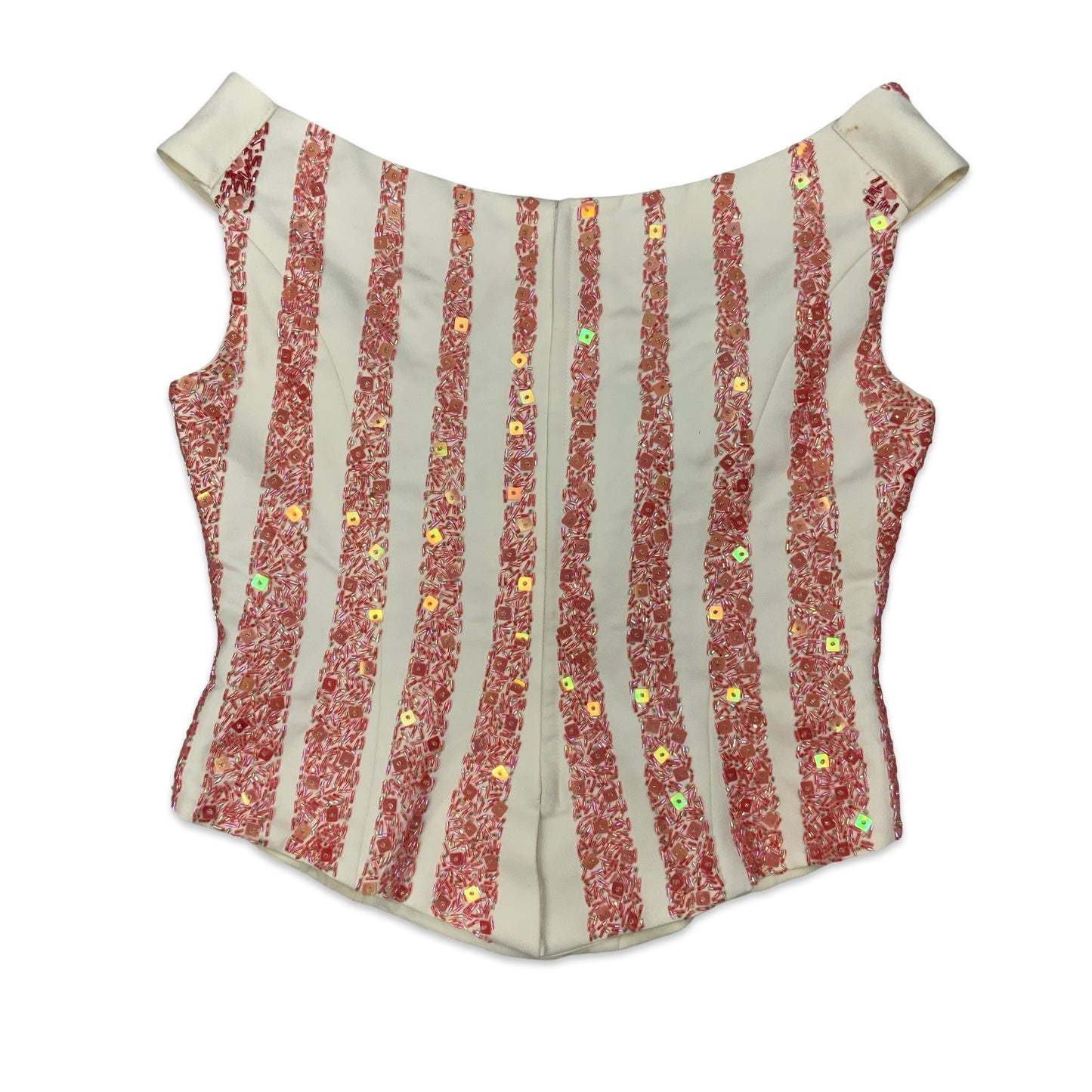 Y2K White & Pink Sequin Corset Bustier Top