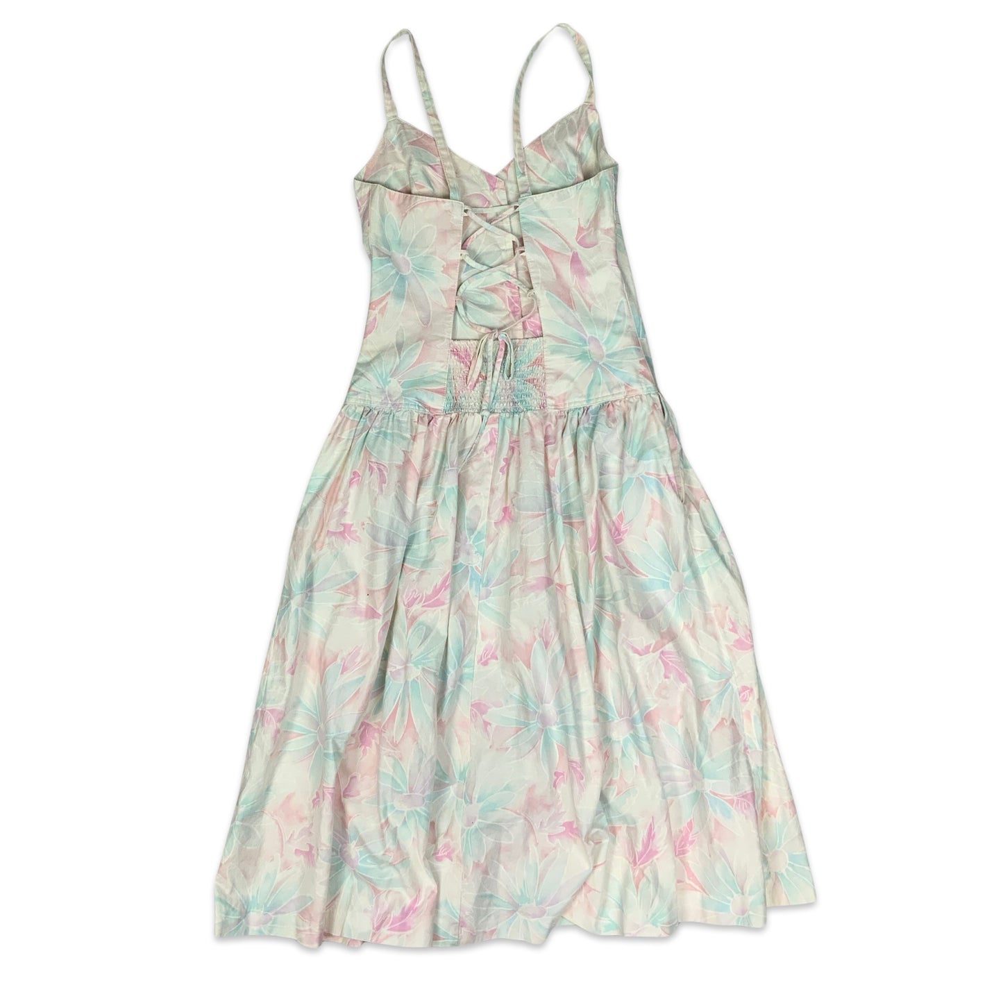 Vintage Pastel Coloured Floral Print Strappy Maxi Dress 4 6