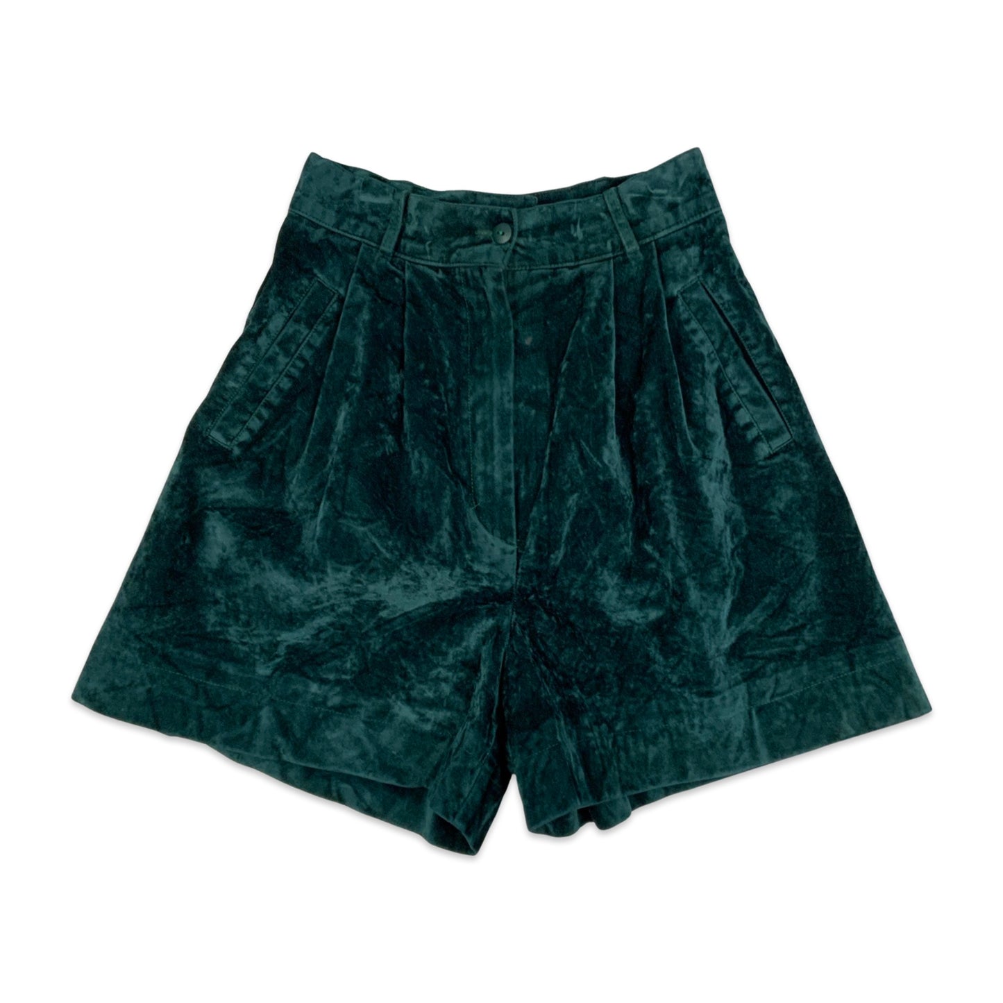 Vintage Green Velvet Pleated Shorts 6