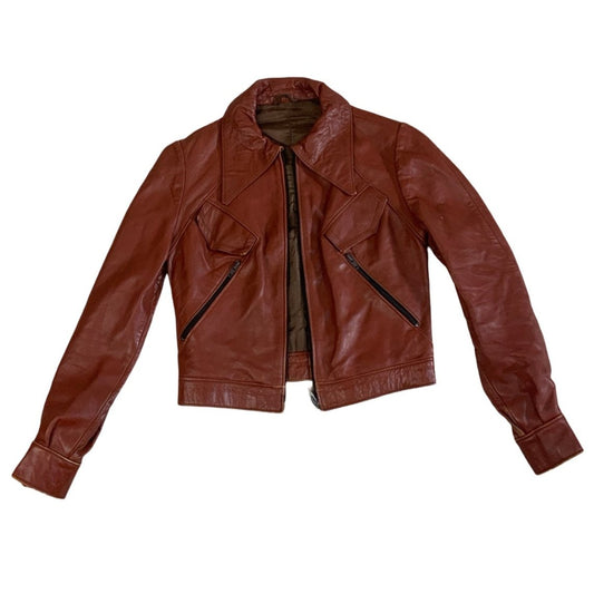 Vintage 'Carplas' Crop Brown Leather Jacket S 10