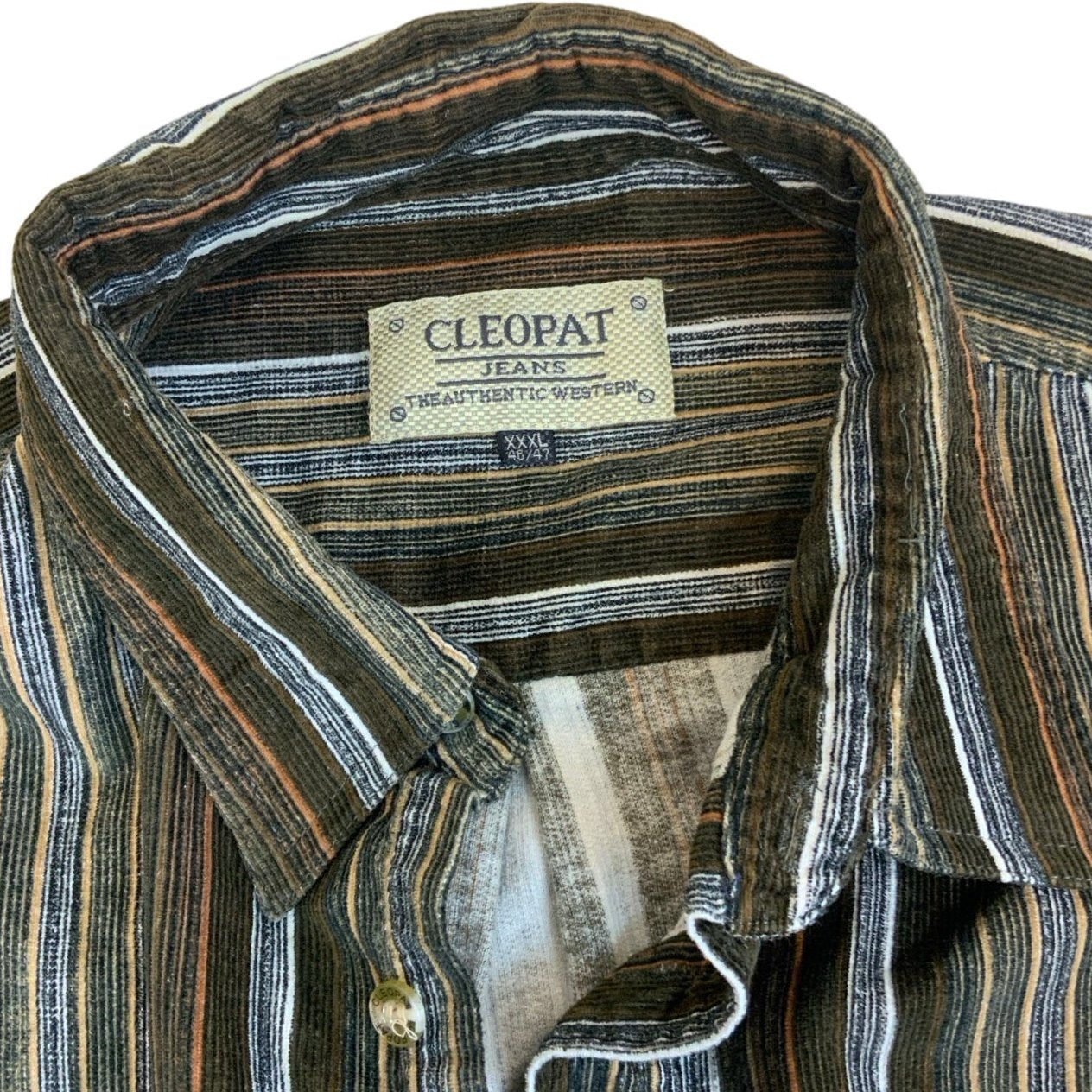 Vintage 90s 'Cleopat Jeans' Earthy Tones Stripe Flannel Shirt XXL 24