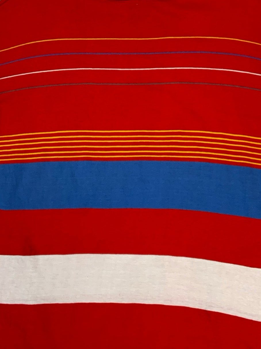 Vintage 70s 80s Red White Blue Yellow Cotton Striped Tee Top