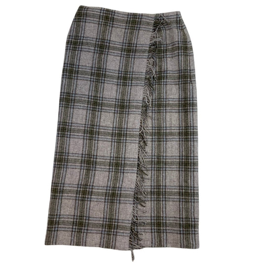 Y2K Laura Ashley Beige Tartan Wool Kilt Maxi Skirt M 16