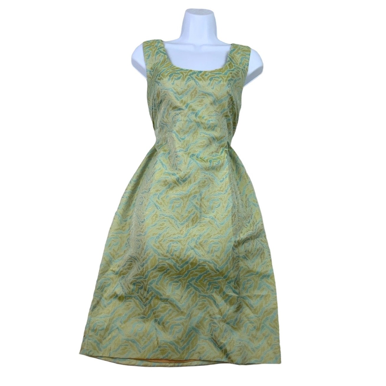 Vintage 60s 70s Green 'Électre Paris' Sleeveless Scoop Neck Shift Dress 8 10 12