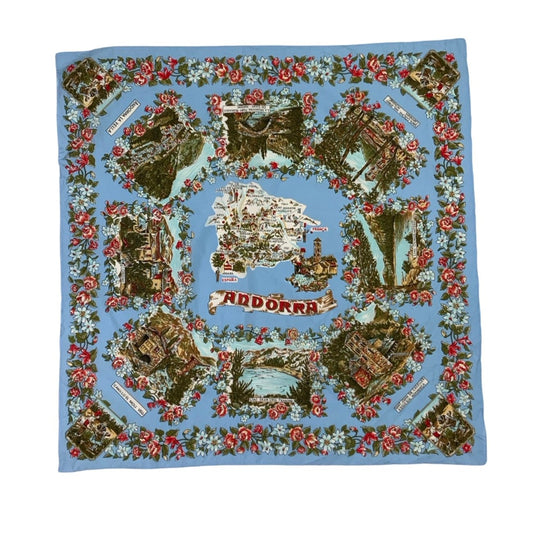 Blue Floral Scenic Pattern Scarf