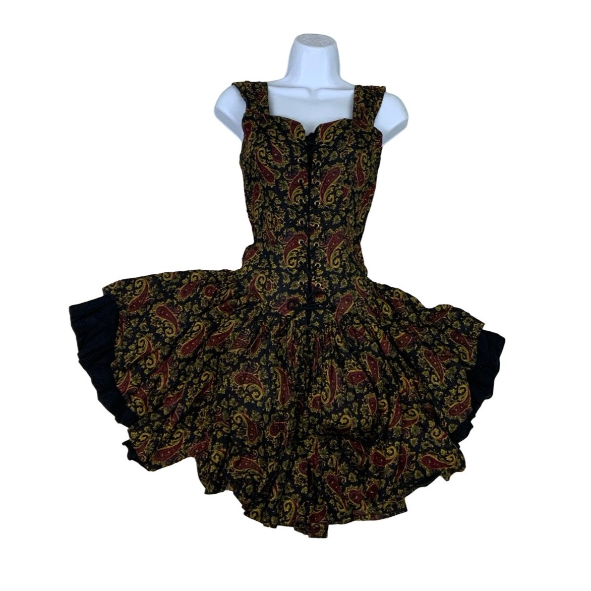 Gothic Paisley Black Red Corset-Style Sleeveless Mini Dress XS 8 10