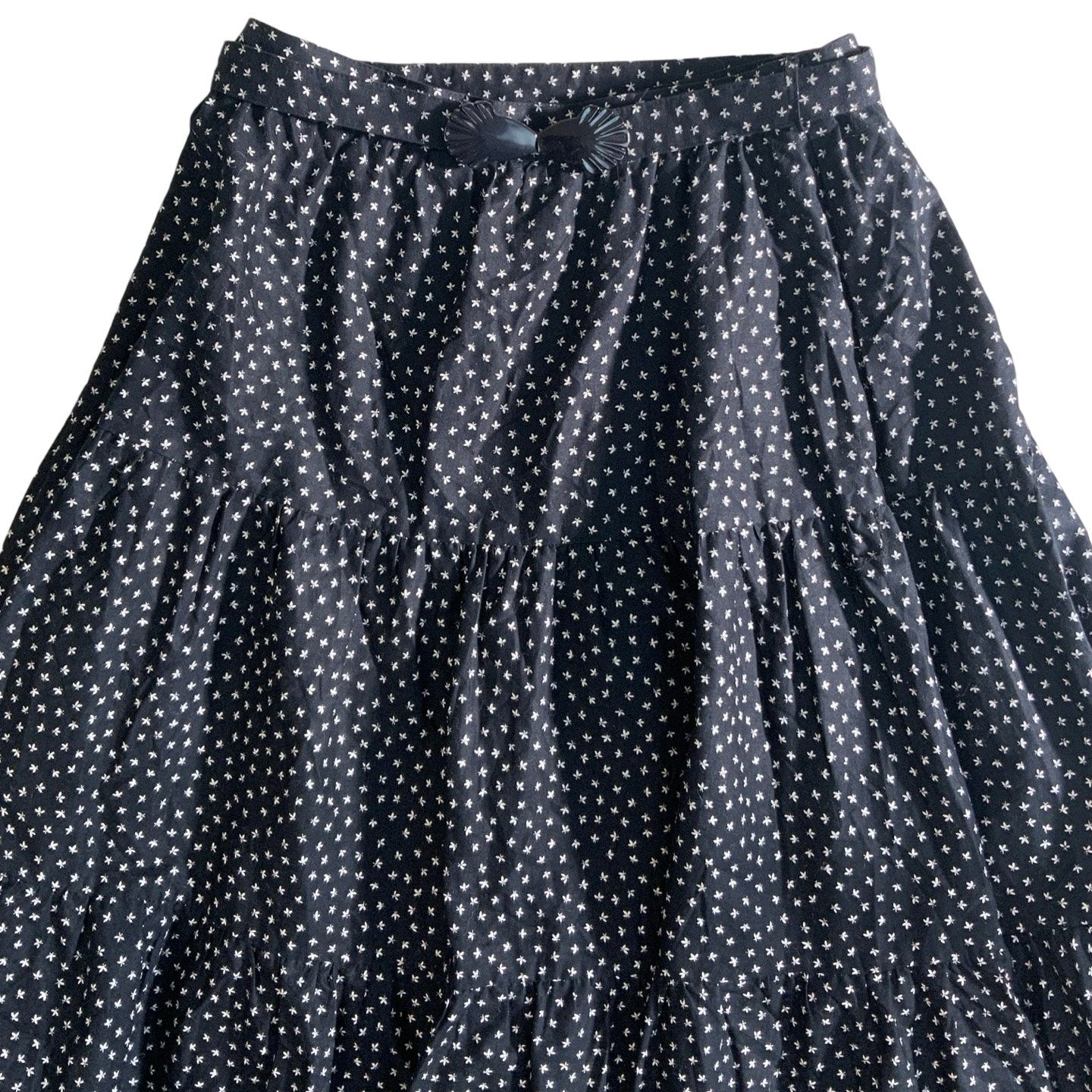 Vintage Black White Flower Buckle Swing Midi Skirt 8