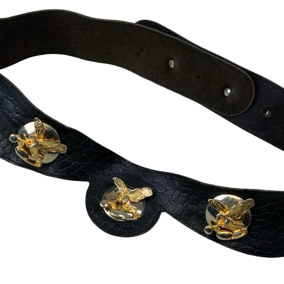 Vintage 80s Black Western Gold Eagle Studded Belt