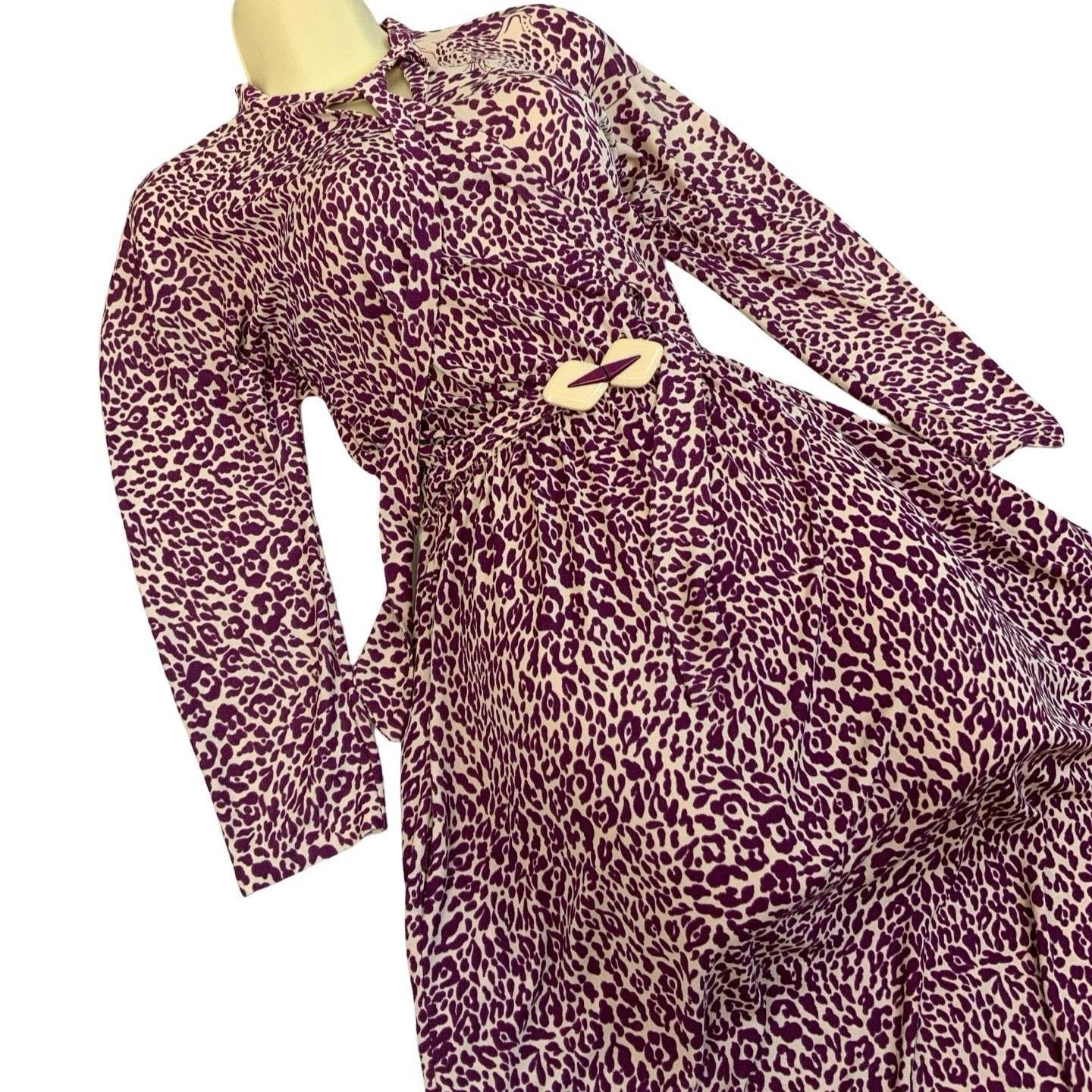 Vintage Y2K 90s Cream Purple Animal Print Dress S M 10 12