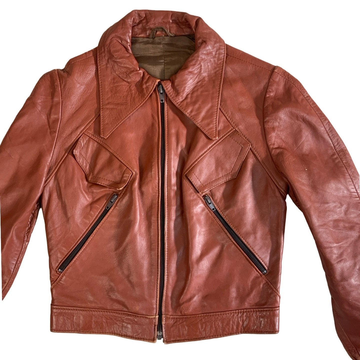 Vintage 'Carplas' Crop Brown Leather Jacket S 10