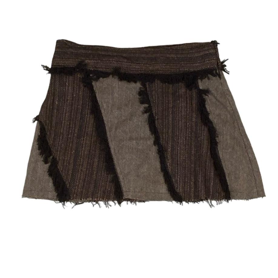 Vintage Y2K 'Baba Tribe' Brown Tweed Aline Mini Skirt XS 10