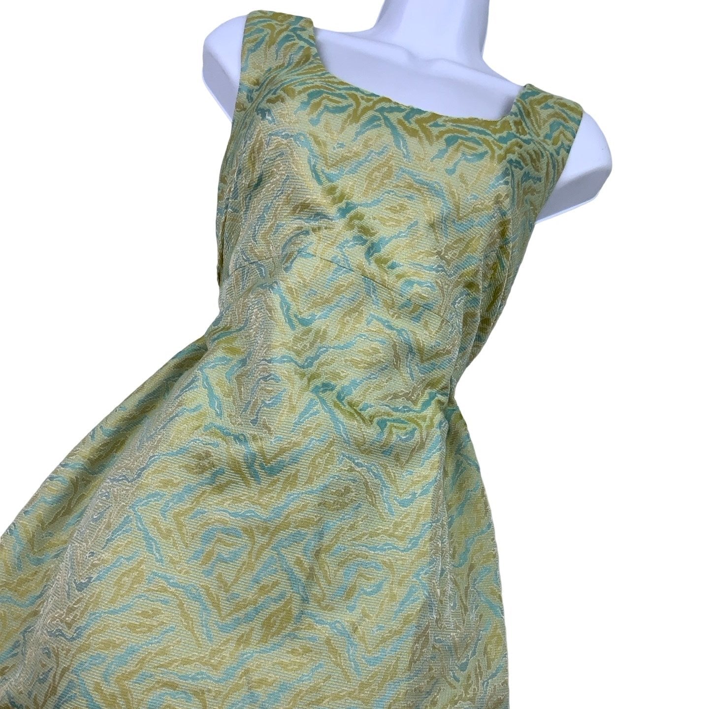 Vintage 60s 70s Green 'Électre Paris' Sleeveless Scoop Neck Shift Dress 8 10 12