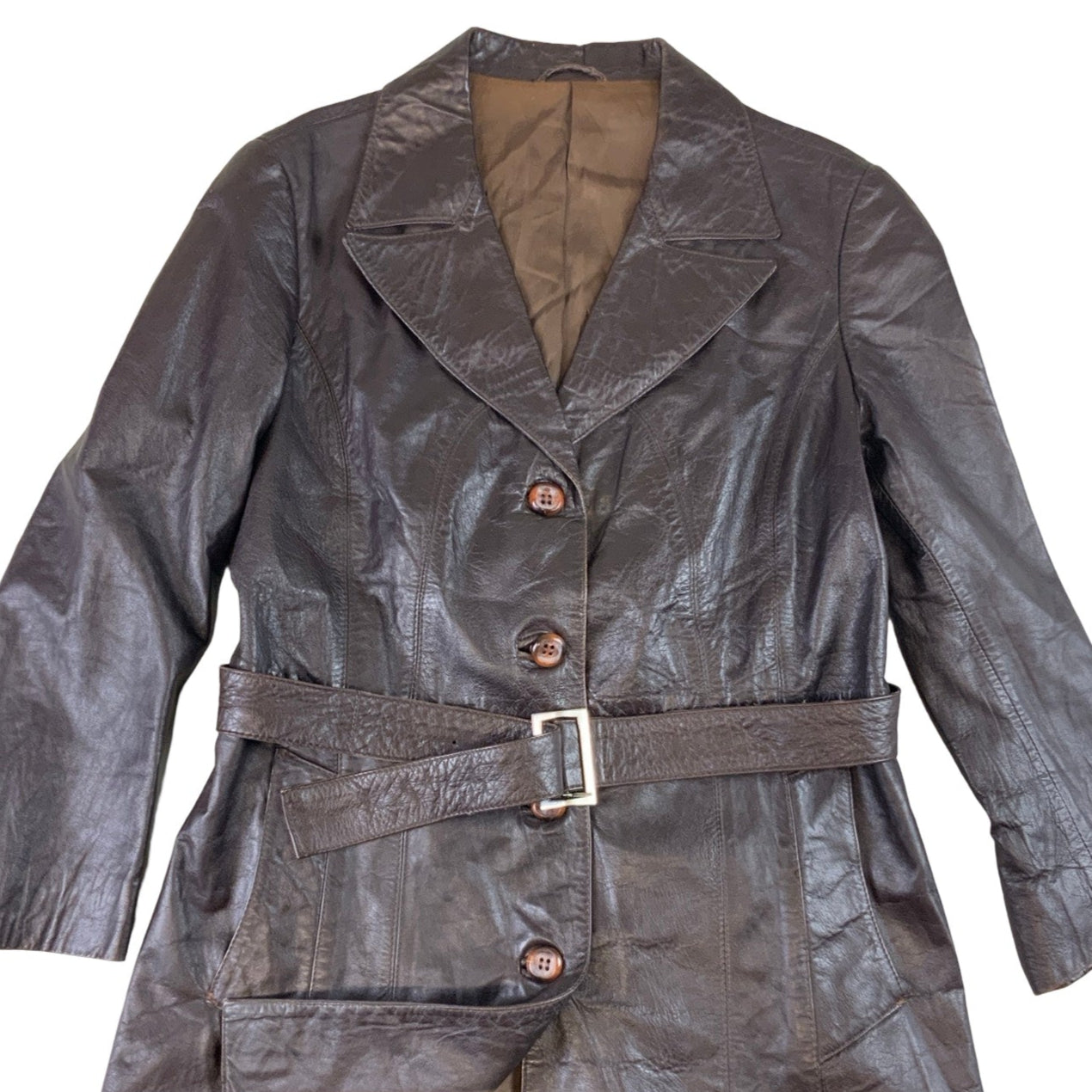 Vintage Deep Brown Leather Belted Jacket 10 12