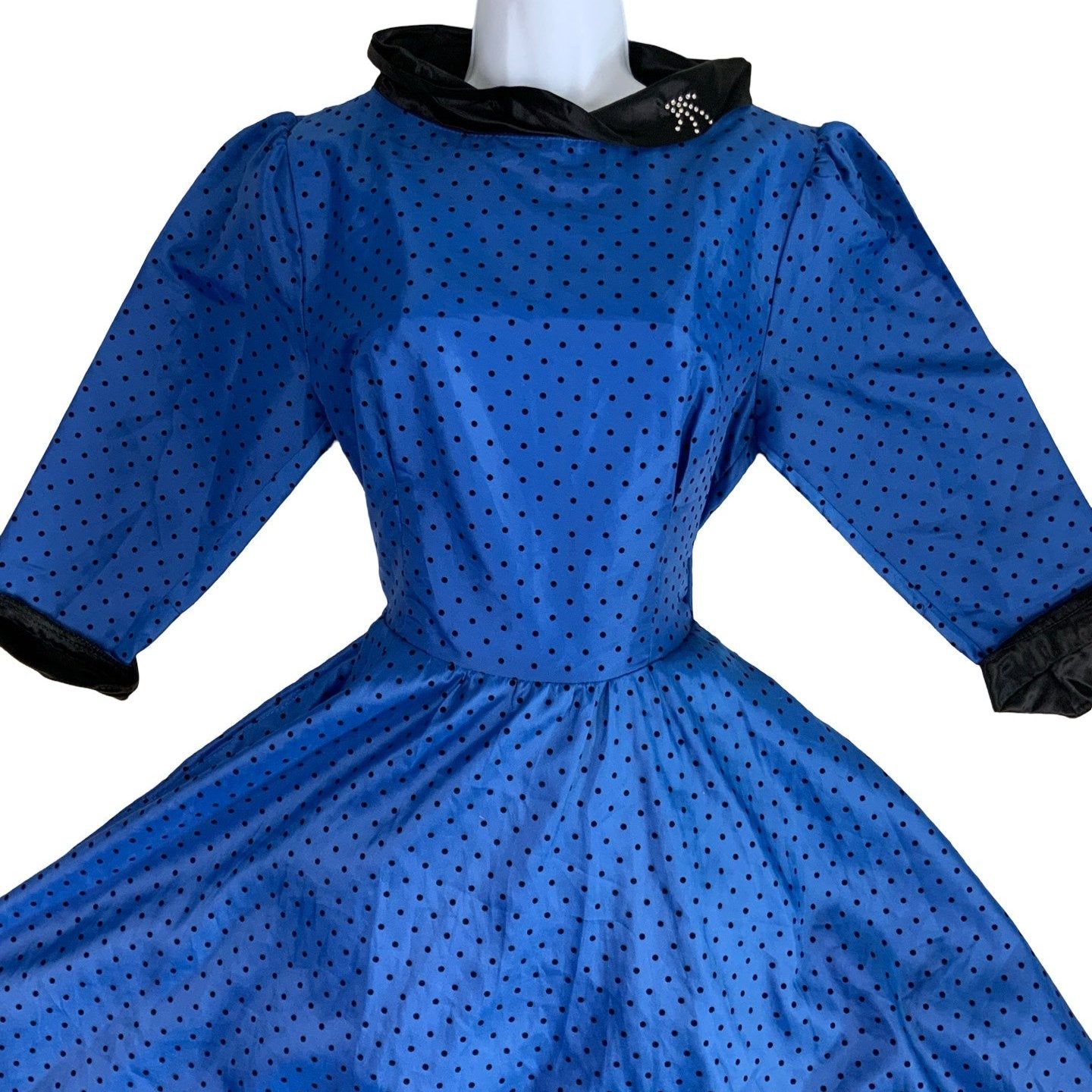 Vintage 'Yessica' Blue Black Polkadot Party Dress XS 8