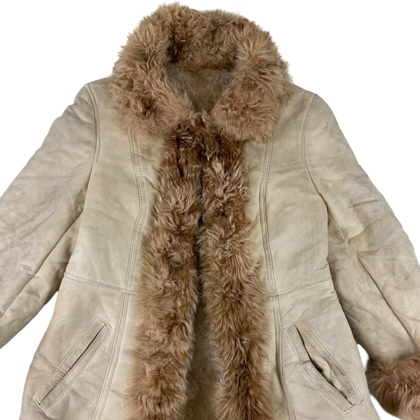 Vintage Cream Shearling Coat 12 14