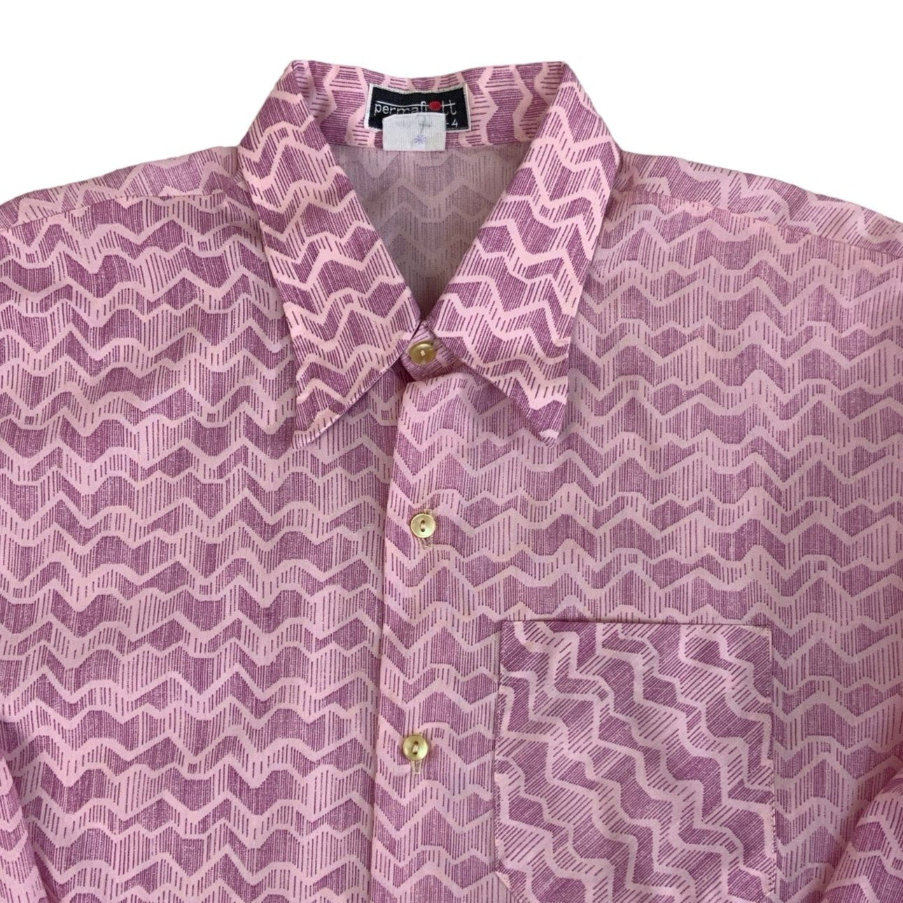 Vintage 'Permaflitt' Pink Zig-Zag Dagger Collar Shirt L 14 16