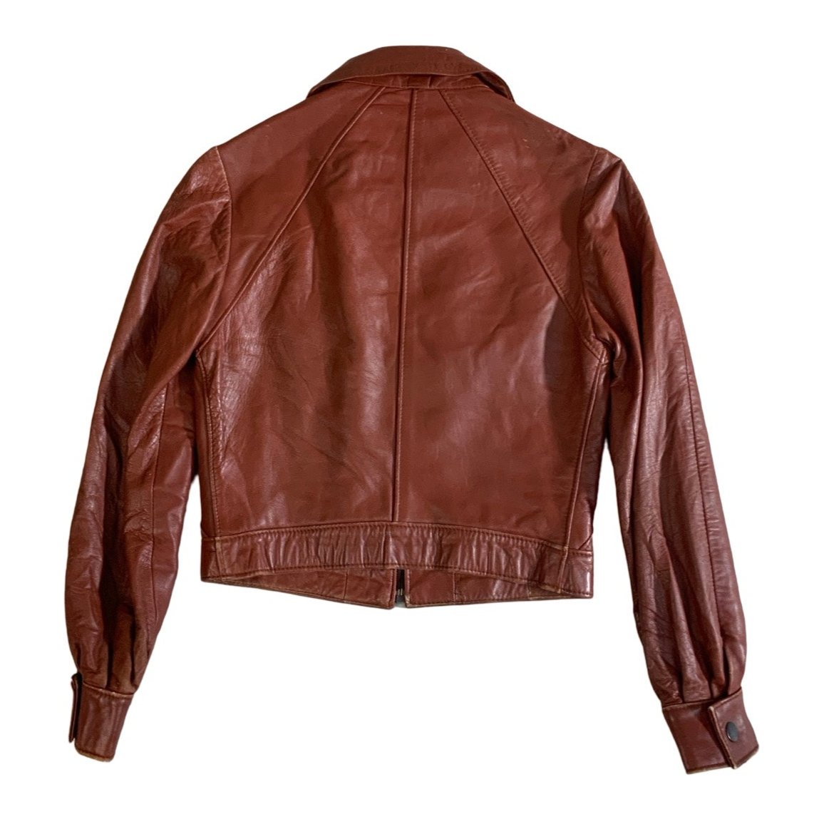 Vintage 'Carplas' Crop Brown Leather Jacket S 10