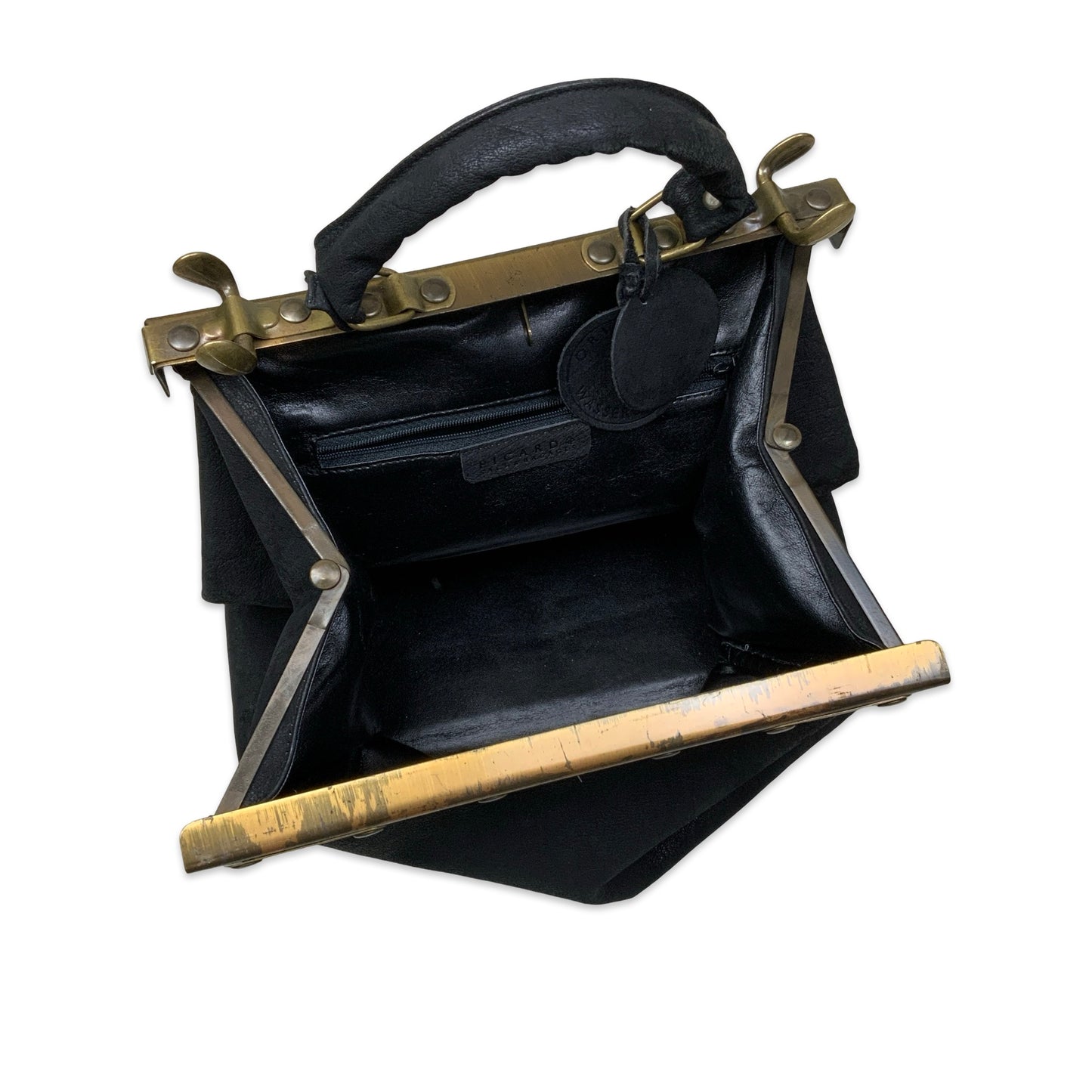 80s Black Leather Handbag with Gold Clasp