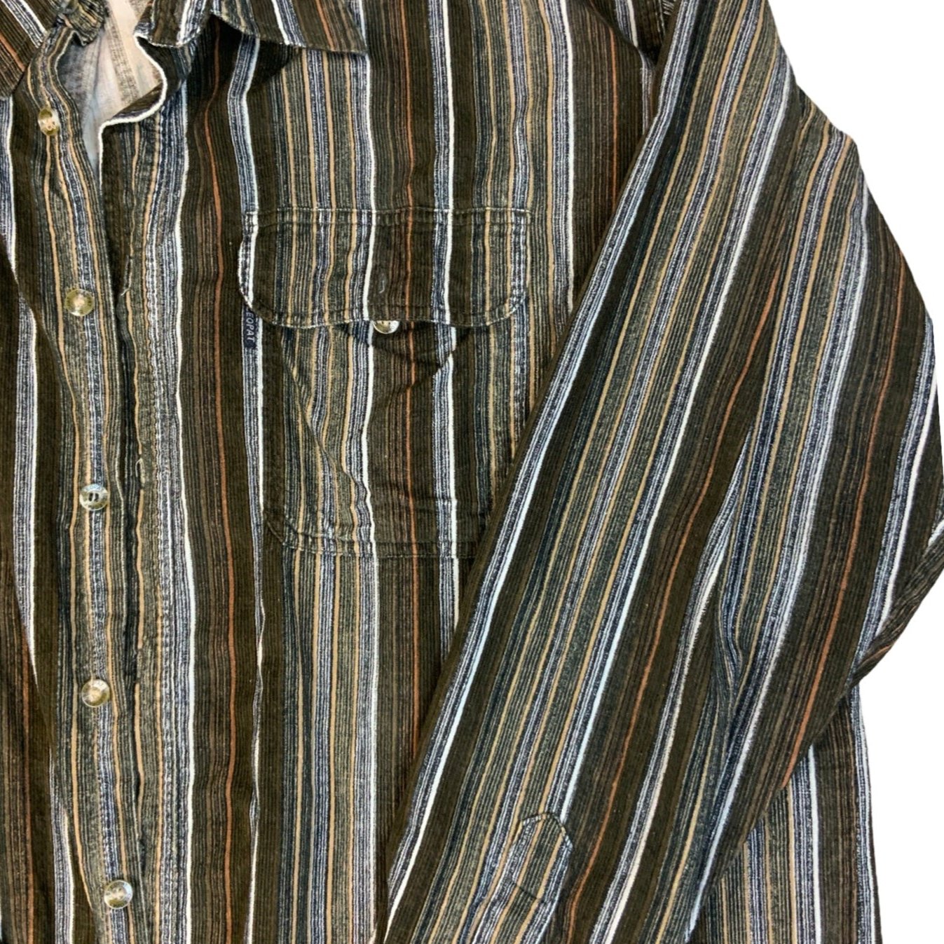 Vintage 90s 'Cleopat Jeans' Earthy Tones Stripe Flannel Shirt XXL 24