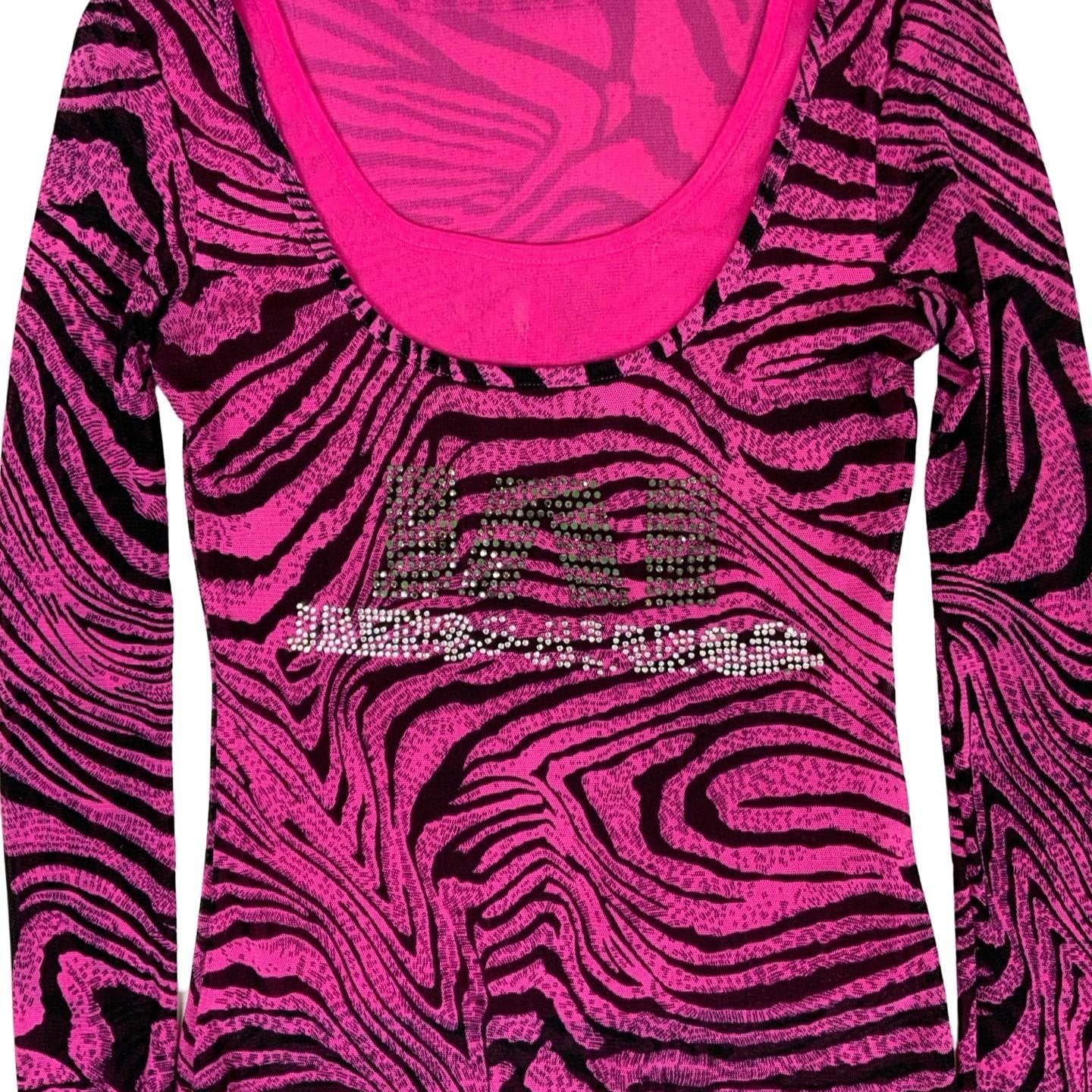 90s Y2K Pink Black Zebra Print Sheer Top XS 8