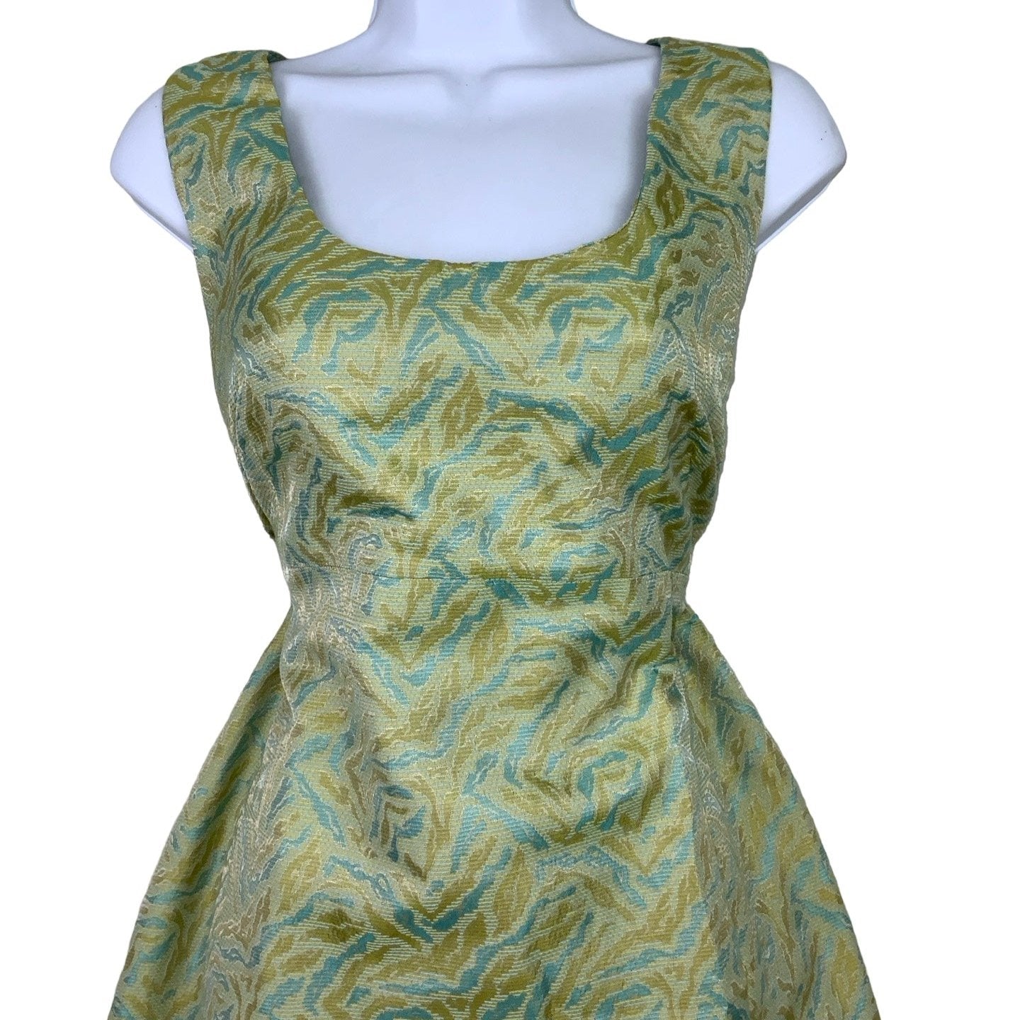 Vintage 60s 70s Green 'Électre Paris' Sleeveless Scoop Neck Shift Dress 8 10 12