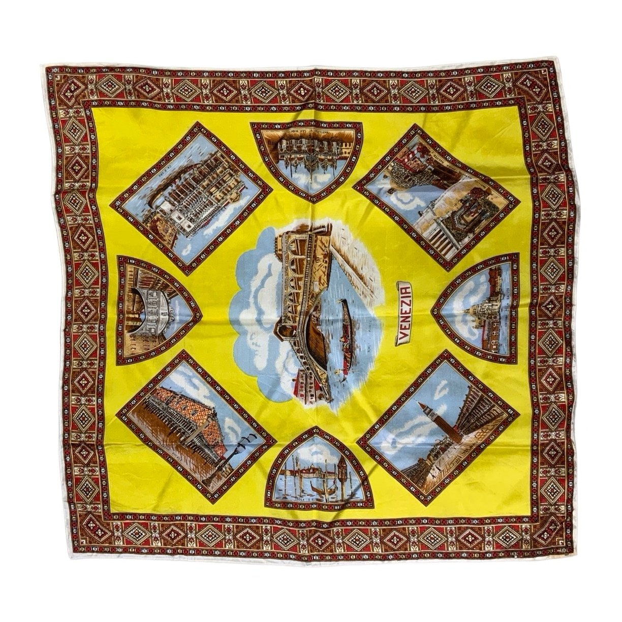 Vintage Yellow & Red Venezia Scenic Scarf