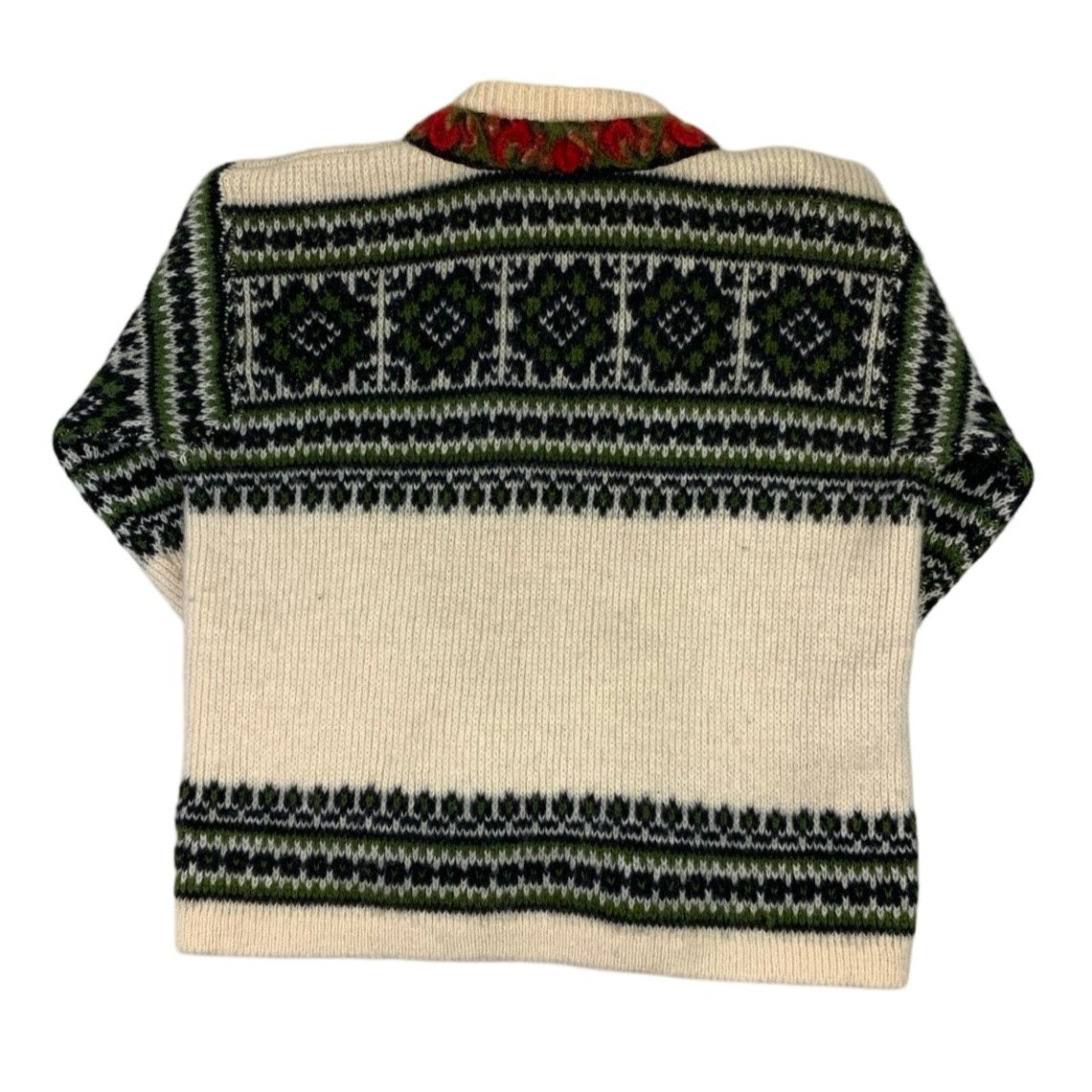 Vintage 'Nordstrikk' White Red Green Nordic Wool Knit Cardigan