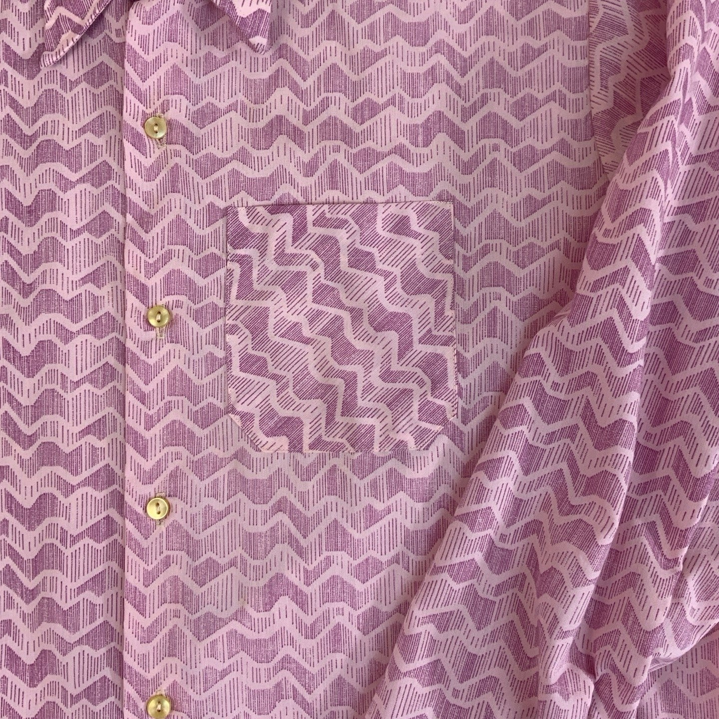 Vintage 'Permaflitt' Pink Zig-Zag Dagger Collar Shirt L 14 16