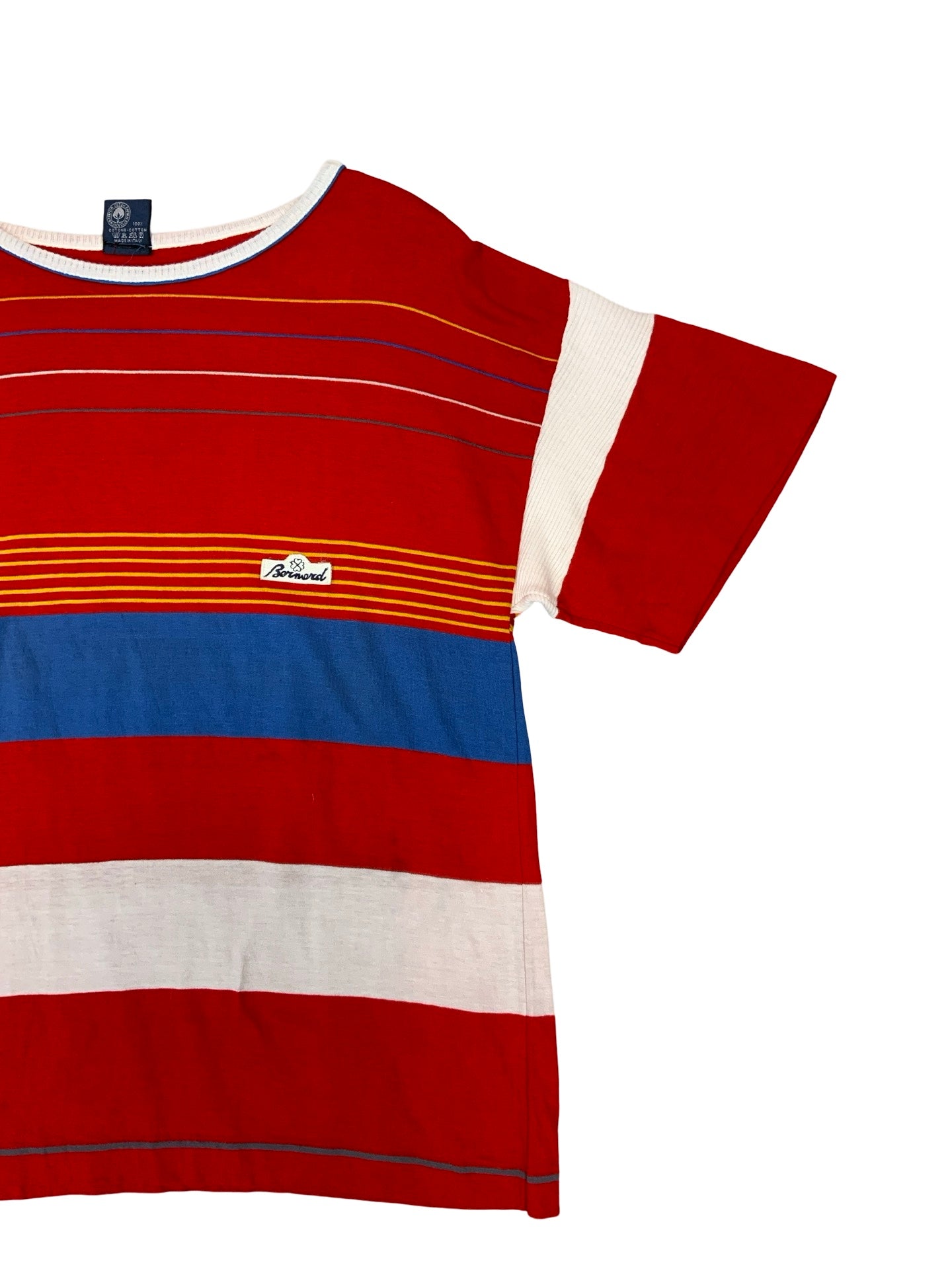 Vintage 70s 80s Red White Blue Yellow Cotton Striped Tee Top