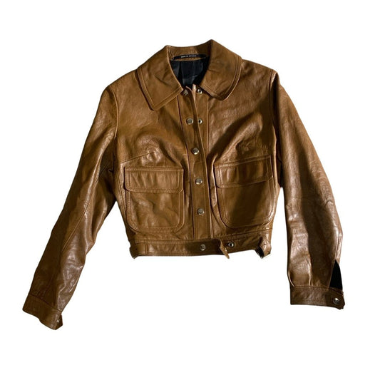 Vintage 'Jofama' Crop Brown Leather Jacket S