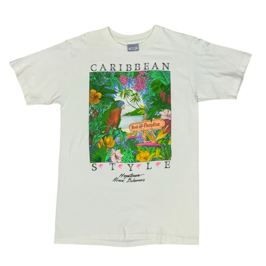 Vintage 1992 White Cotton Caribbean Parrot Tropical Bahamas T-Shirt S M