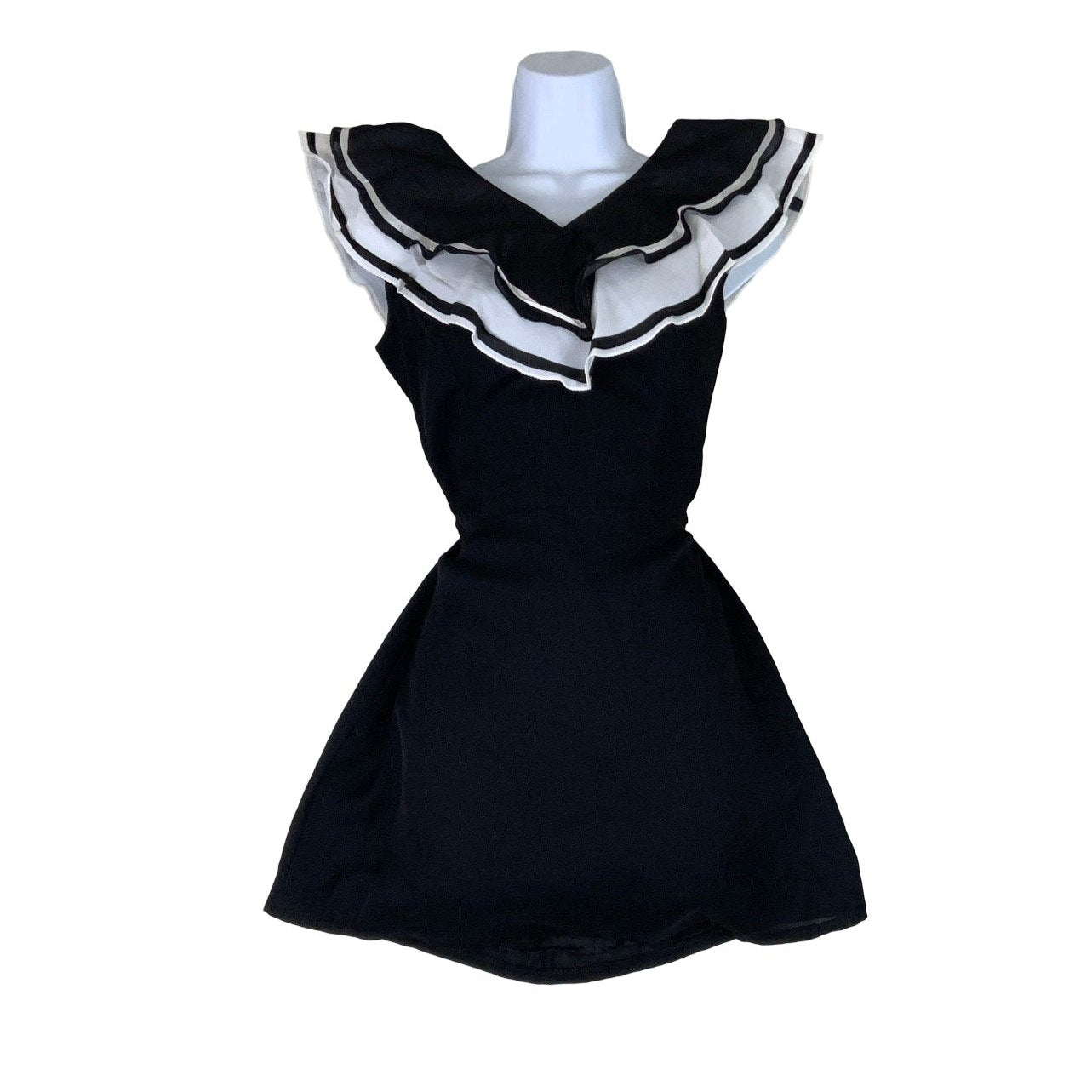 Vintage Black White Ruffle Mini Sailor Dress 8 10