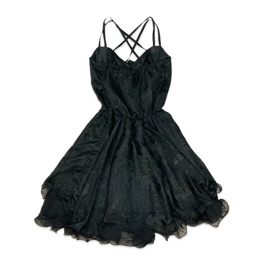 Vintage Black Floral Baby Doll Dress 8 10