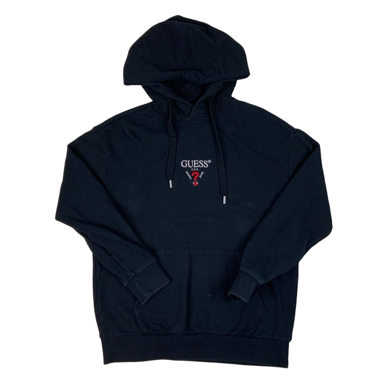 Black Guess Embroidered Logo Hoodie M L