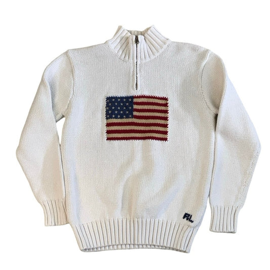 Vintage Ralph Lauren American Flag White Knit Jumper S