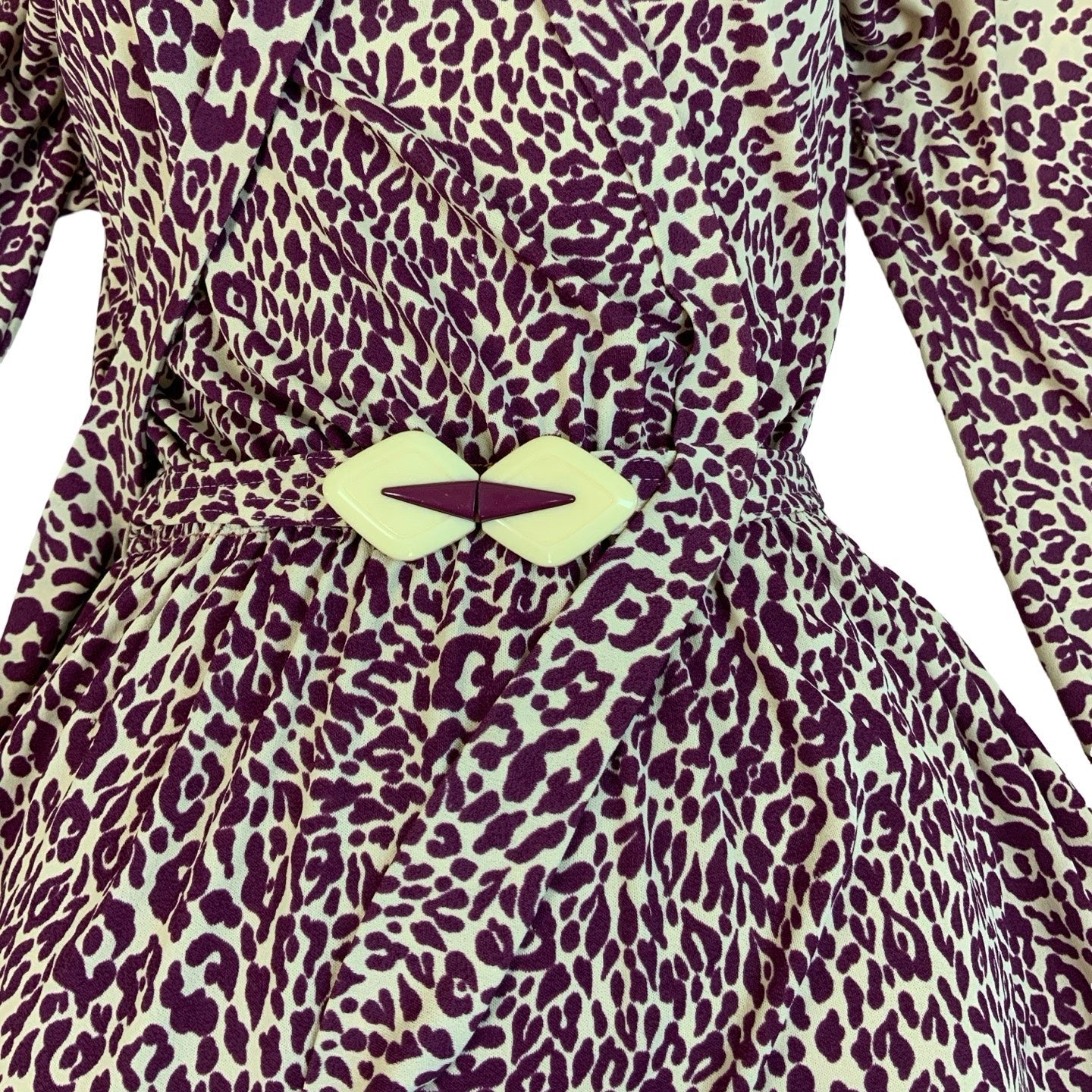 Vintage Y2K 90s Cream Purple Animal Print Dress S M 10 12