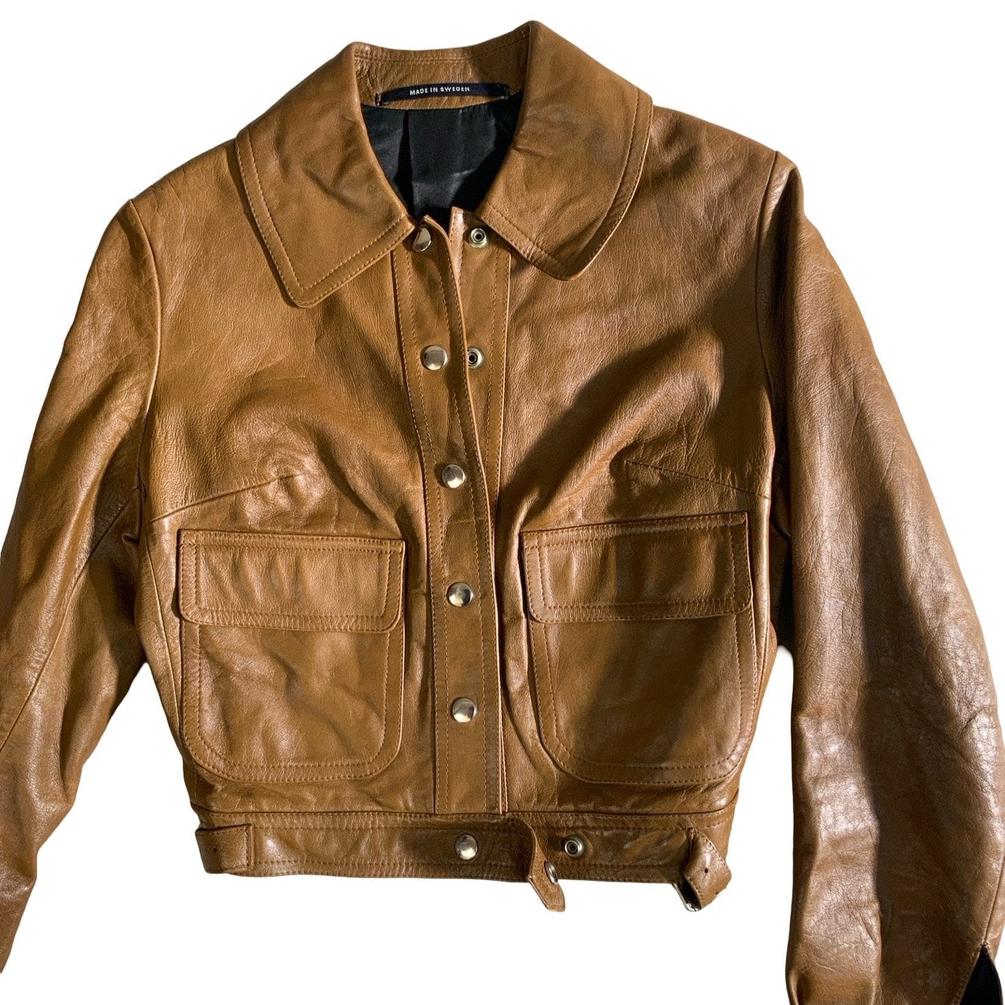 Vintage 'Jofama' Crop Brown Leather Jacket S