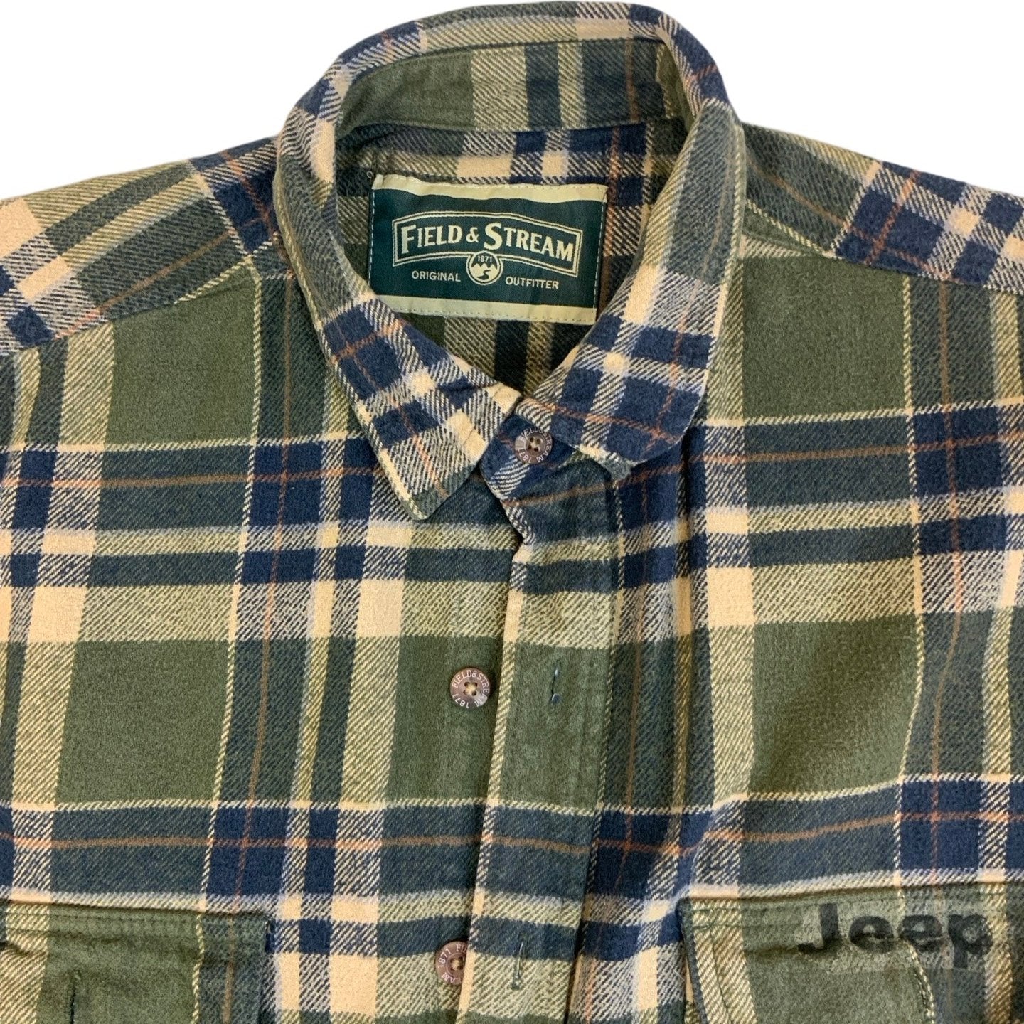 Vintage 90s Field & Stream Original Outfitter Green Blue Gingham Check Flannel Shirt XXL 24