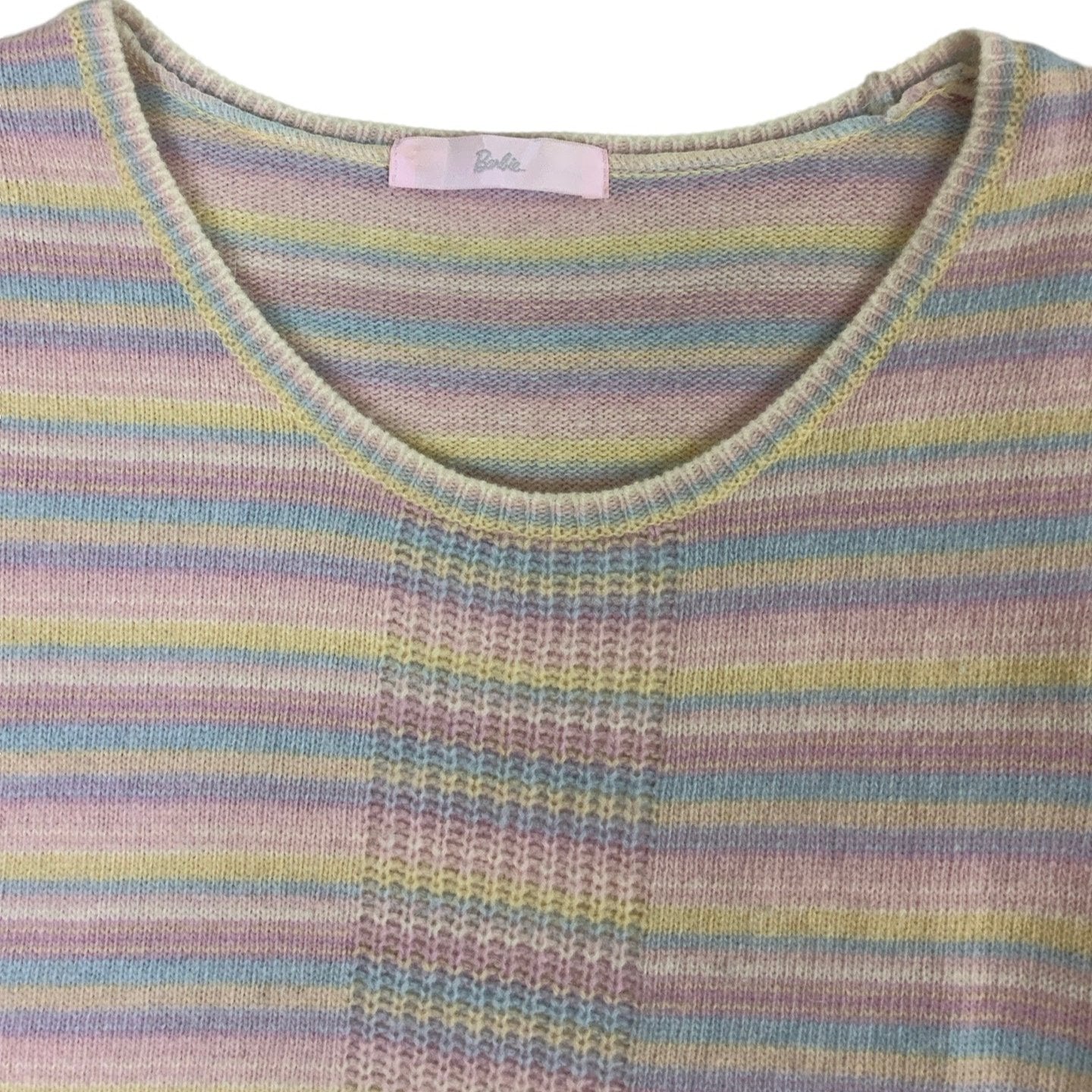 Vintage 90s y2k 'Barbie' Pink Yellow White Blue Stripe Short Sleeve Top S 10 12