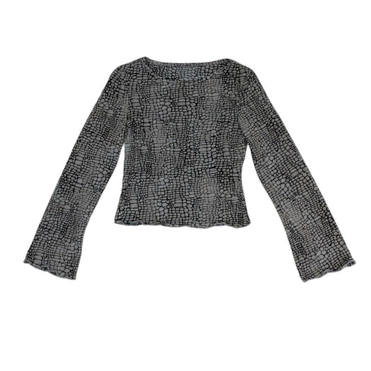 90s Y2K Grey Black Snake Print Long Sleeve Crop Top XS 8