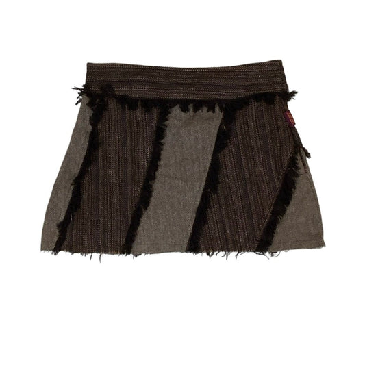 Vintage Y2K 'Baba Tribe' Brown Tweed Aline Mini Skirt XS 10