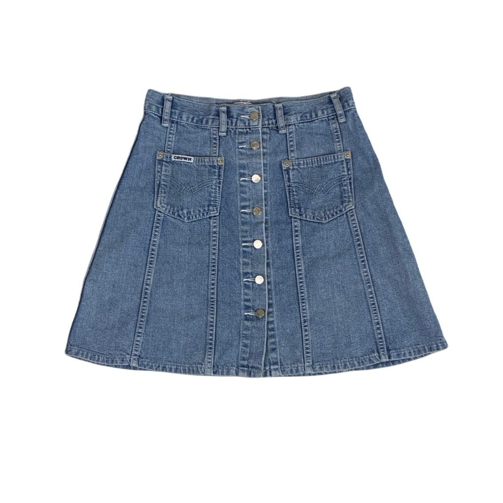 Y2K Blue Denim Crown Jeans Company Mini Skirt XS 10