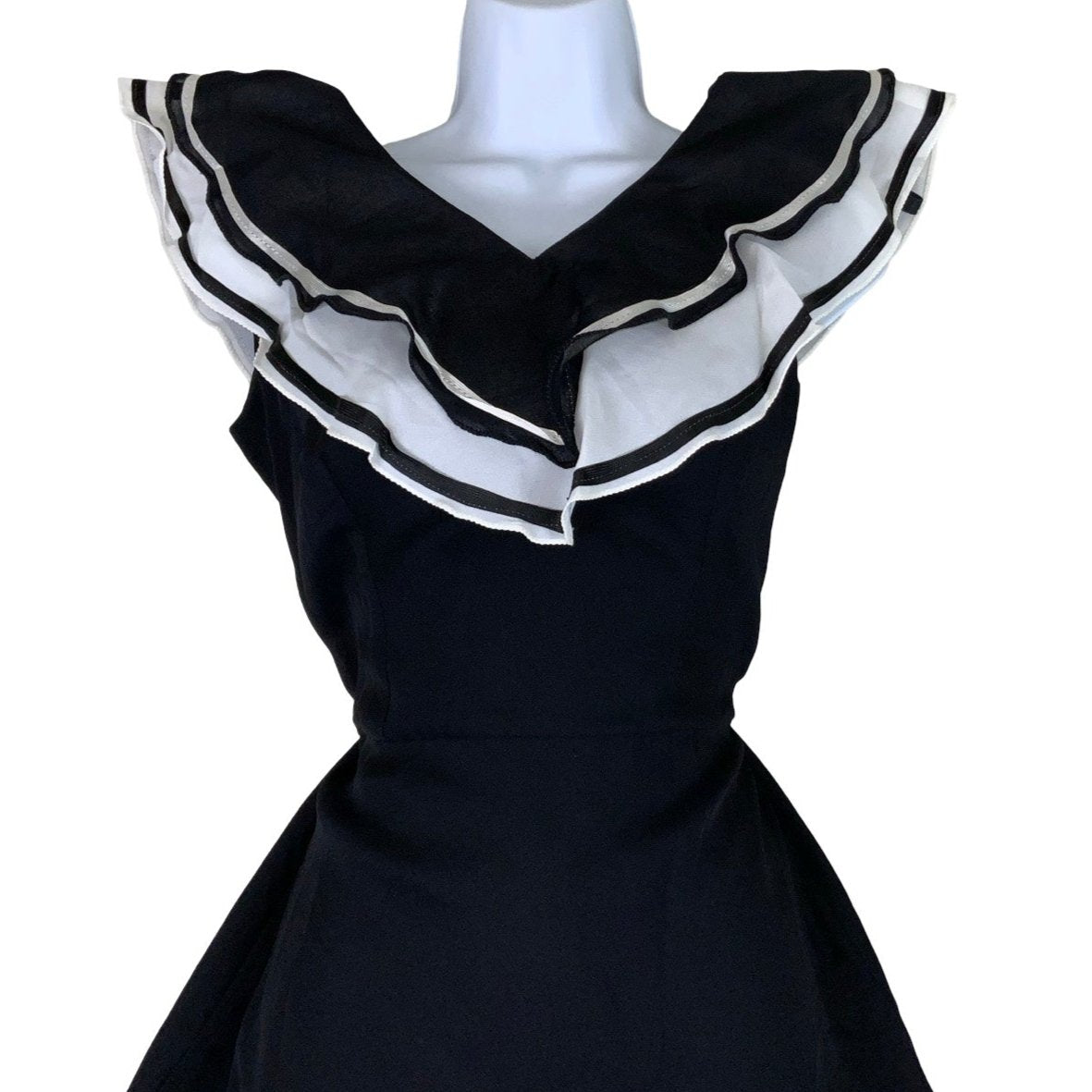 Vintage Black White Ruffle Mini Sailor Dress 8 10