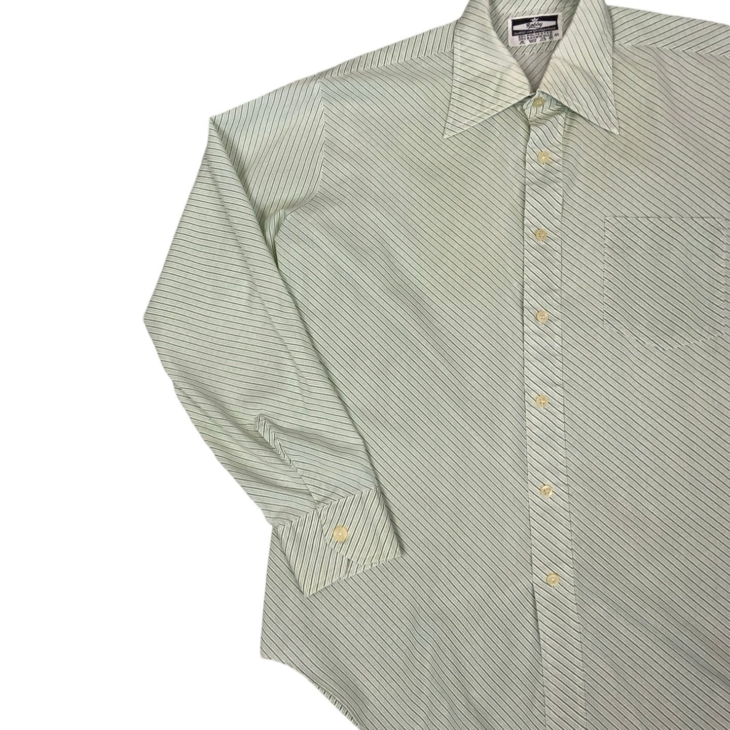 Vintage Robby Cream and Green Stripe Collar Shirt S 12