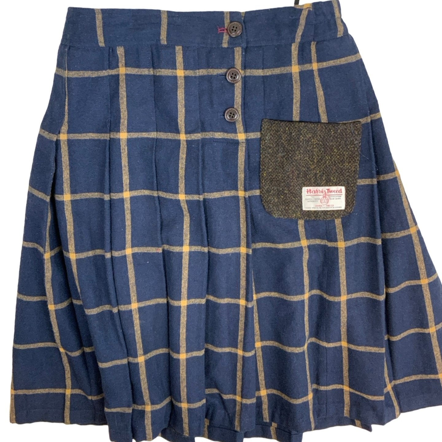 Vintage 'Natural Palette' Blue Yellow Scottish Tartan Kilt XS 10 12