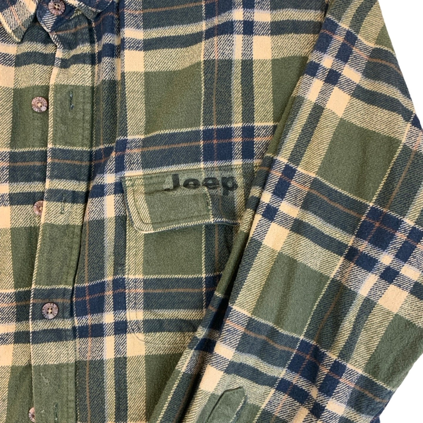 Vintage 90s Field & Stream Original Outfitter Green Blue Gingham Check Flannel Shirt XXL 24