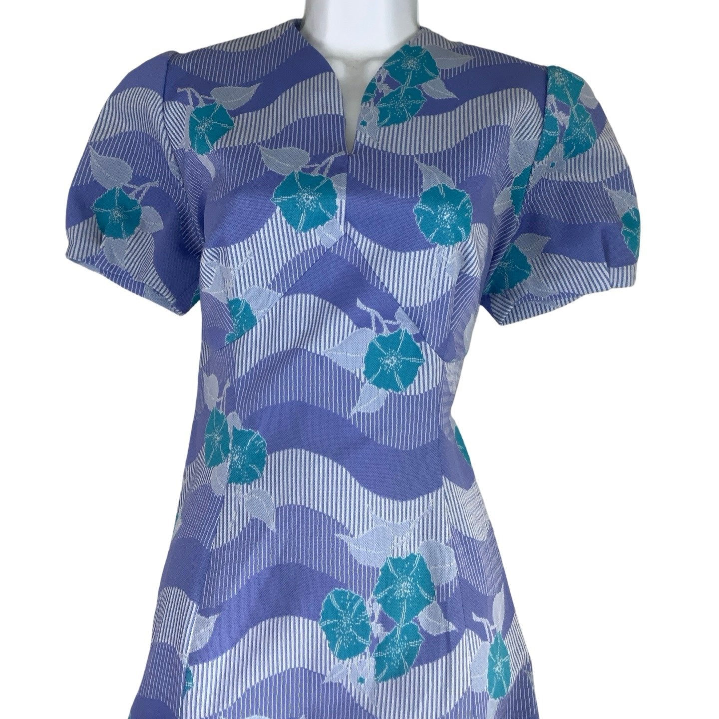 Vintage 60s 70s Blue Floral Midi Shift Dress 12 14 16