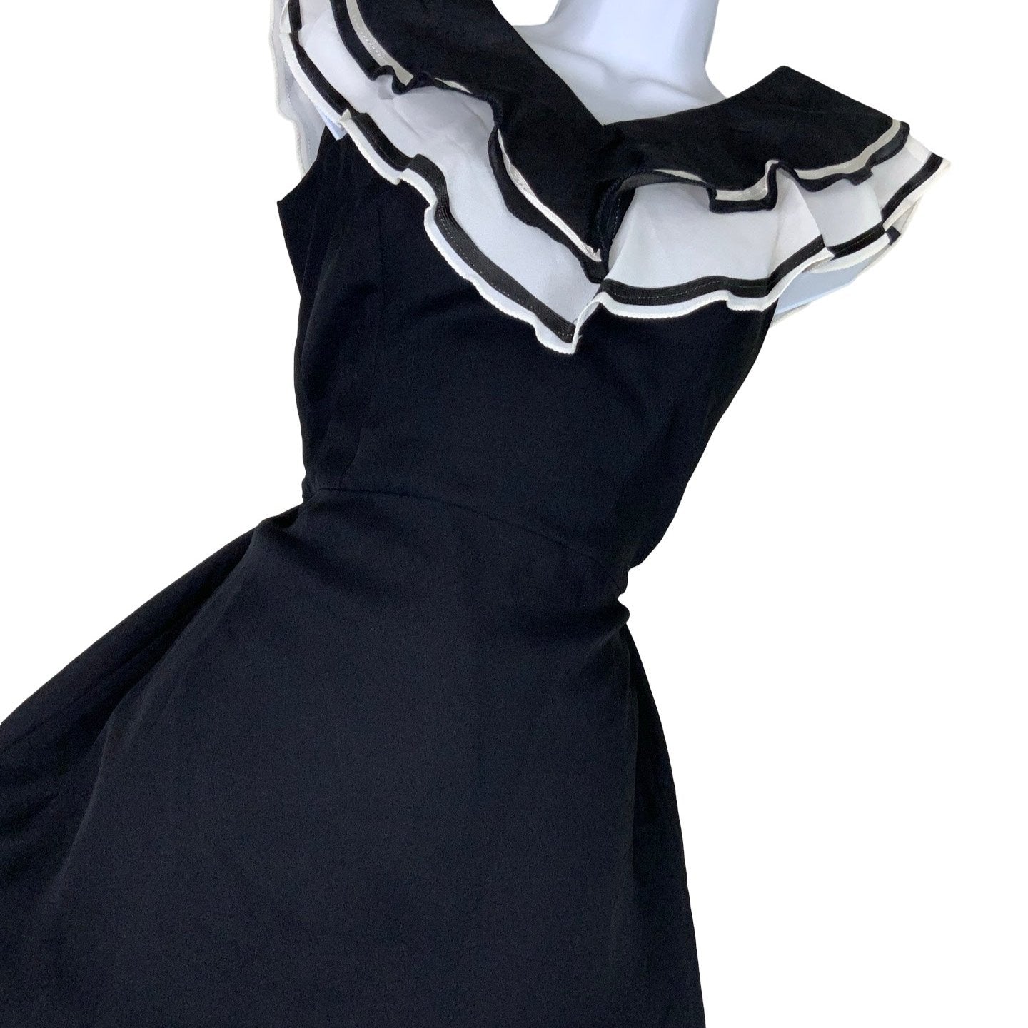 Vintage Black White Ruffle Mini Sailor Dress 8 10