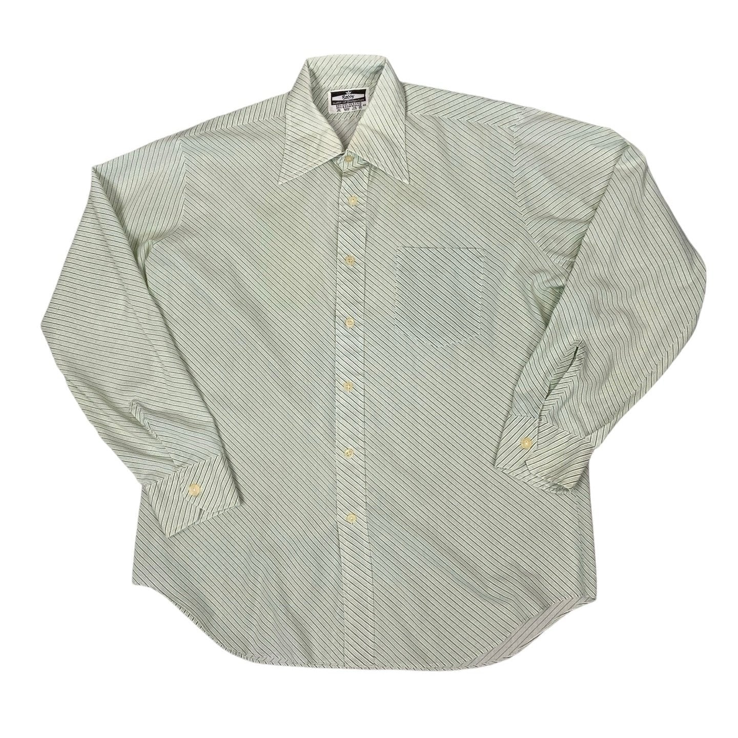 Vintage Robby Cream and Green Stripe Collar Shirt S 12